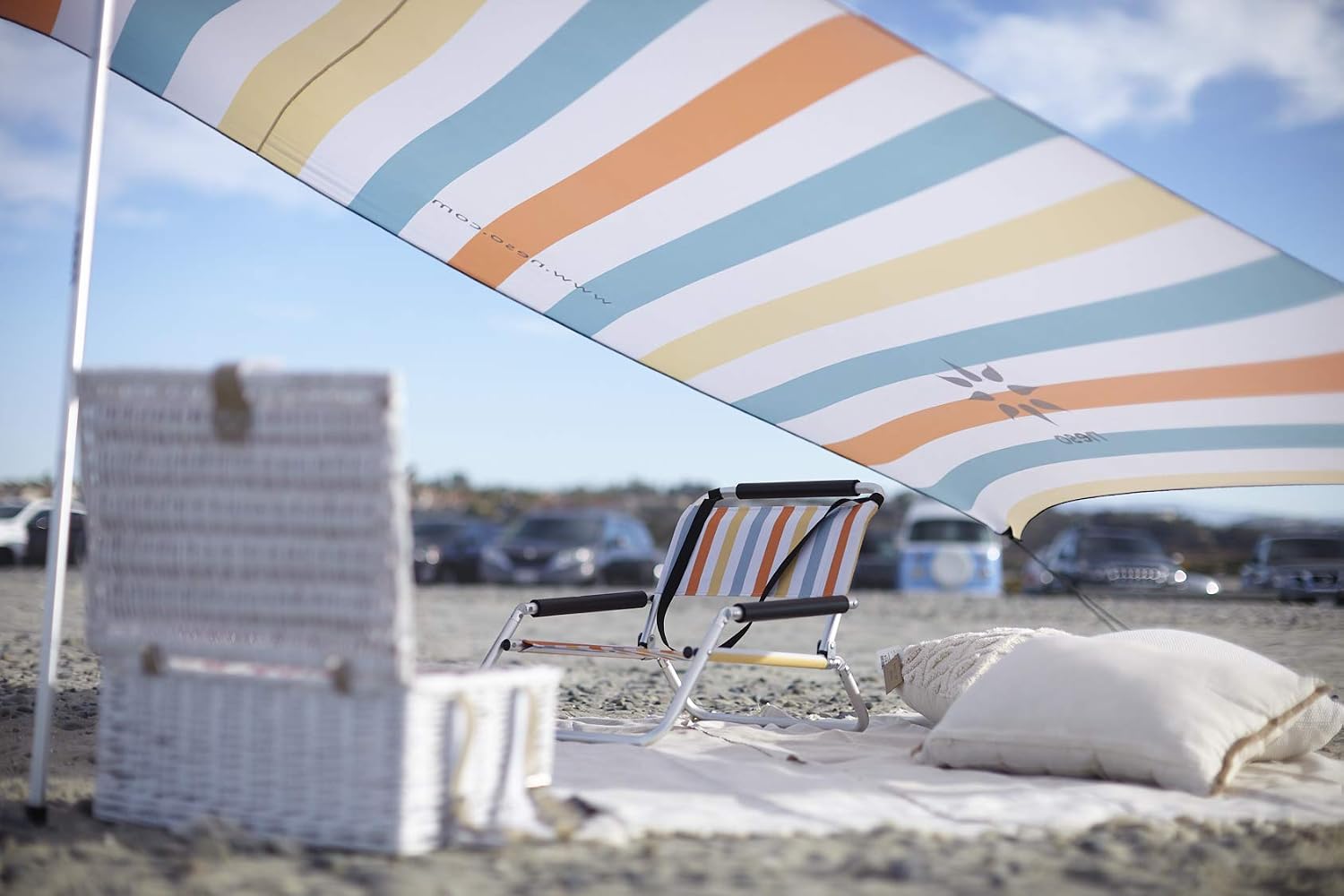 Neso Portable Beach Tent Sun Shelter with Sand Anchor - Lightweight Beach Shade Canopy - Easy Setup for Family Outings - Patented Reinforced Corners - UPF 50+ Sun Protection - 7 x 7ft - White