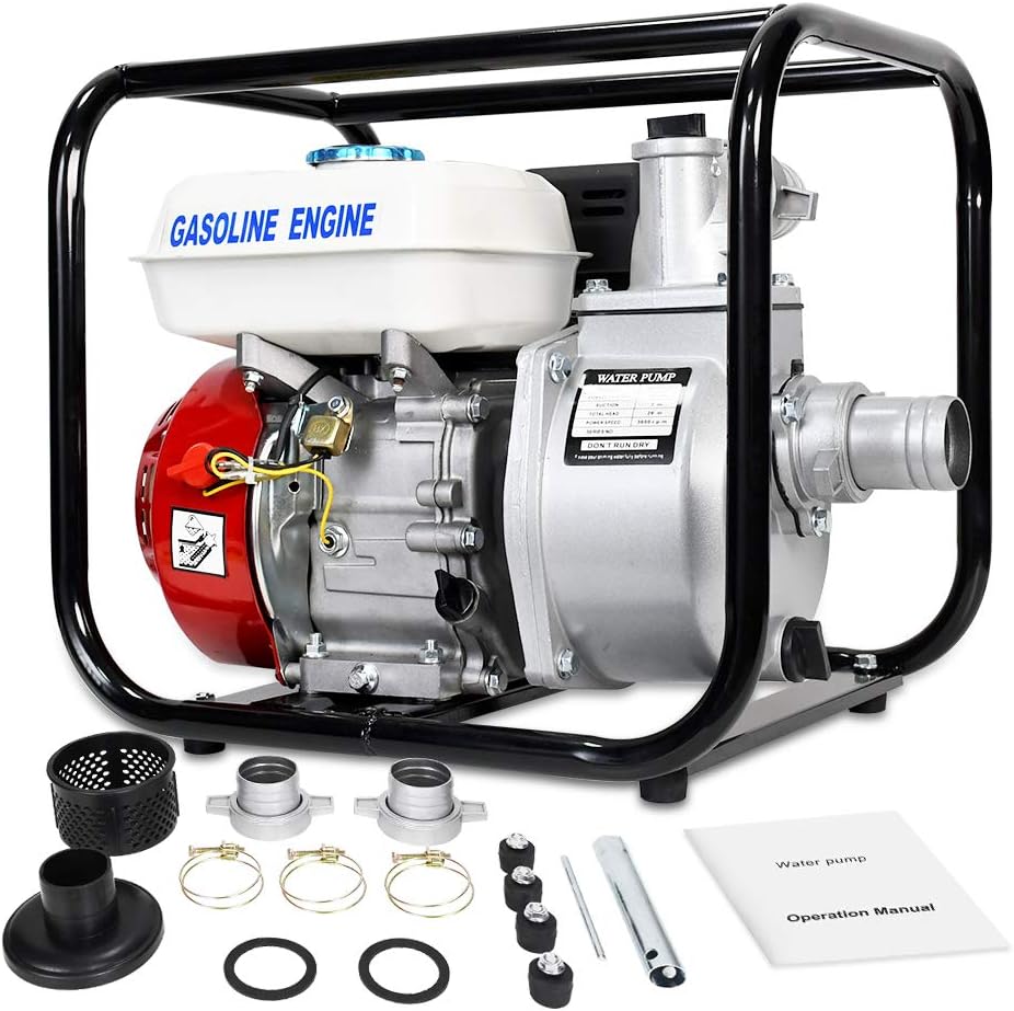 DC HOUSE 6.5 HP 4-Stroke, Gas-Powered Water Transfer Pump, 2 Inch 212CC 158GPM Heavy Duty Semi-Trash Clean Water Pump