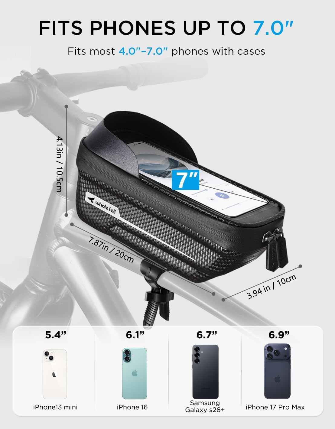 whale fall Bike Frame Bag Waterproof, 3D EVA Hard Shell, Bike Phone Holder
