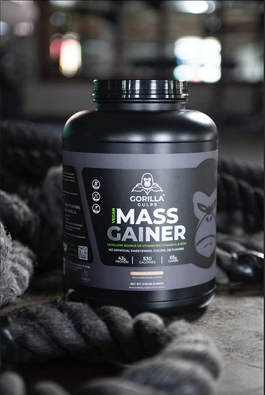 Gorilla Gulps – Mocha Vegan Mass Gainer – 5 lb Natural High Calorie Protein Powder – GMO, Gluten, Dairy