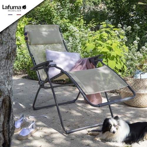 Lafuma Futura Series Patio and Poolside Zero Gravity Outdoor Lounge Recliner Chair with Adjustable and Removable Headrest, Moss Green