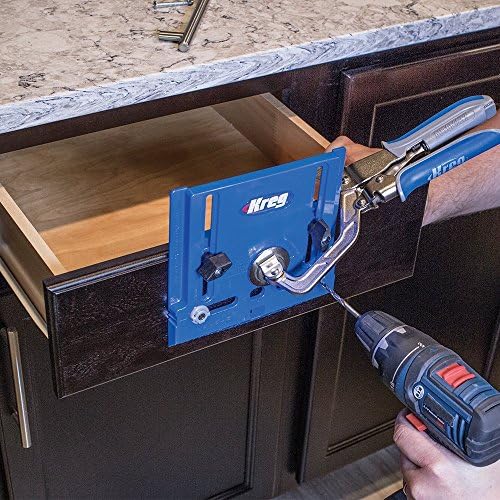 Kreg Cabinet Hardware Jig - Portable Straight Hole Drilling - Precision Drilling Without a Press - Moveable Edge Guide for Accurate Positioning