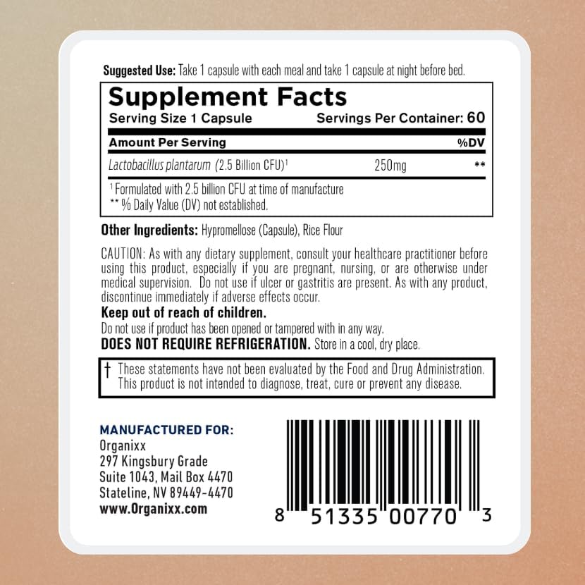 Organixx ProBiotixx+ Probiotic, 2.5B CFU Digestive Gut Health, 60cp | 2.5 billion CFU shelf-stable probiotics, supports digestive health