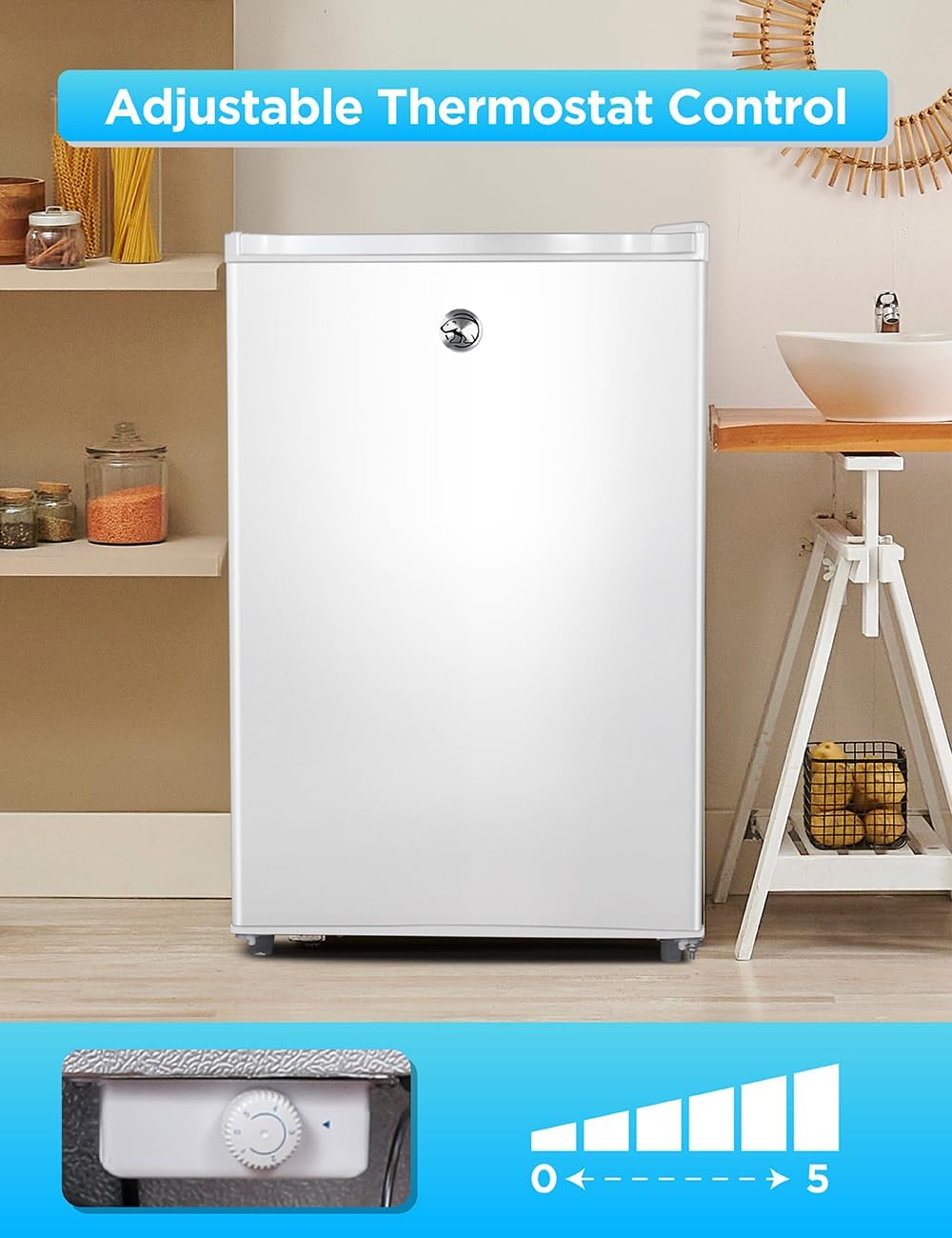 Commercial Cool Upright Freezer, Stand Up Freezer 5 Cu Ft with Reversible Door, White