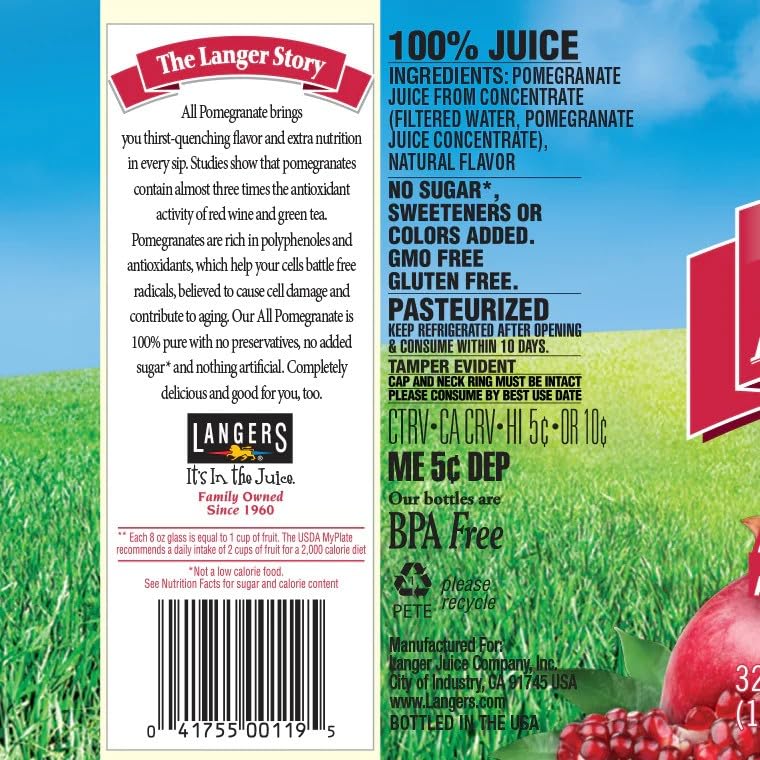 Langers Juice 100% All Tart Cherry, 32 Fl Oz (Pack of 6)