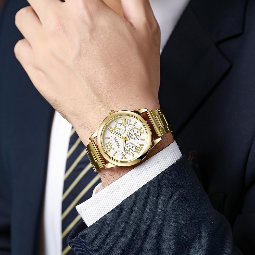 Women Girls Wholesale 2 Pack Watch Set Roman Numerals Dial with 3 Decorated Small Sub-dials Men Business Stainless Steel Quartz Analog Wrist Watches