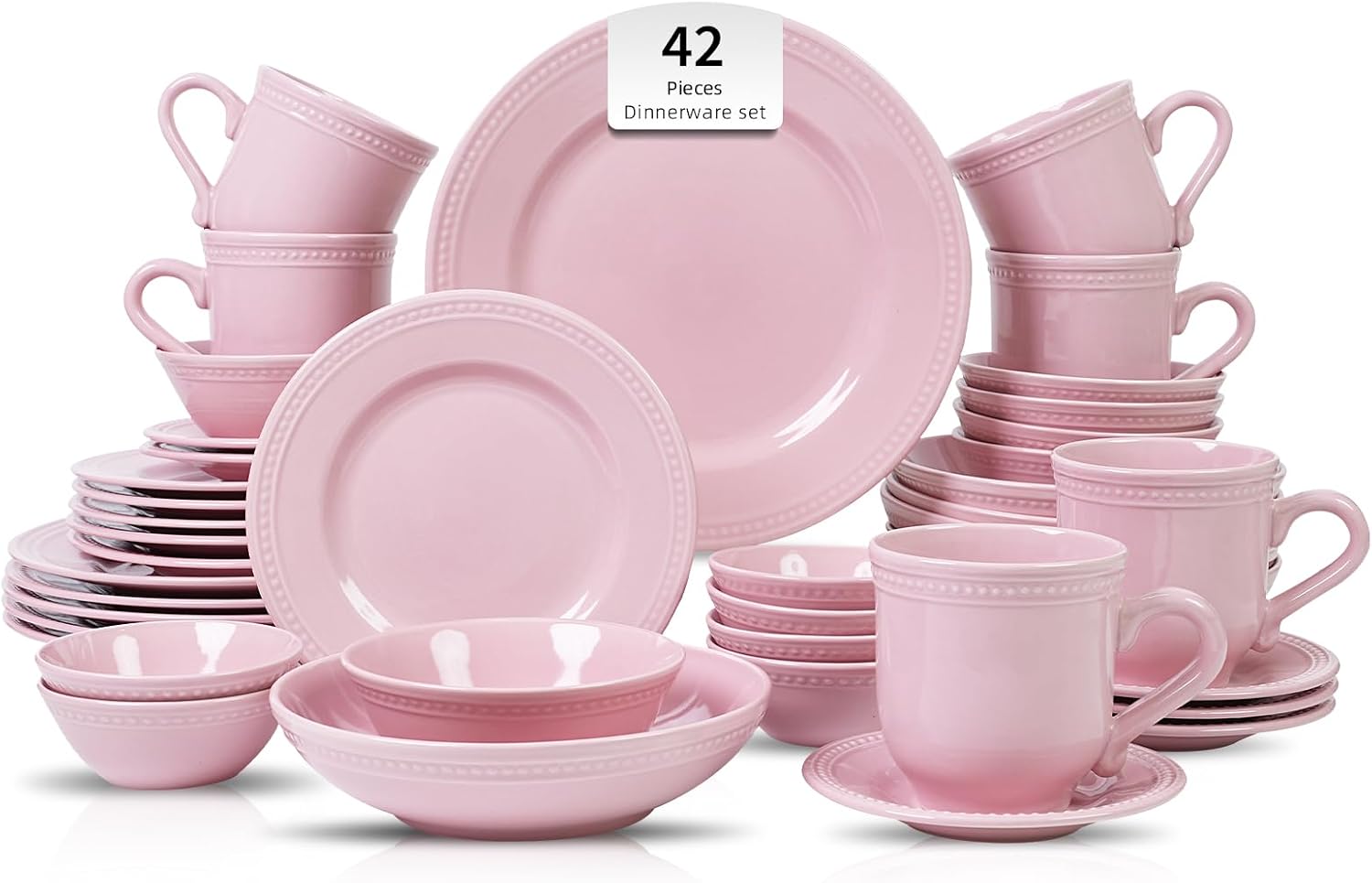 HomeVSS 20-Piece Pearl Dots Stoneware Dinnerware Set, Pink, Service for 4