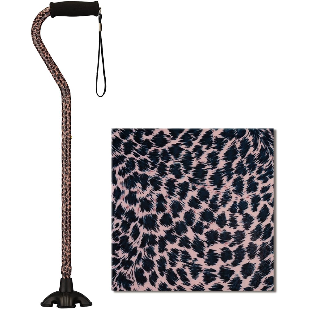 Nova Joy Designer Offset Quad Cane for Seniors - Unisex Adjustable Lightweight Walking Aid with Foam Handle, Wrist Strap and Anti-Rattle Lock - Essential Mobility Support - Maui Flowers