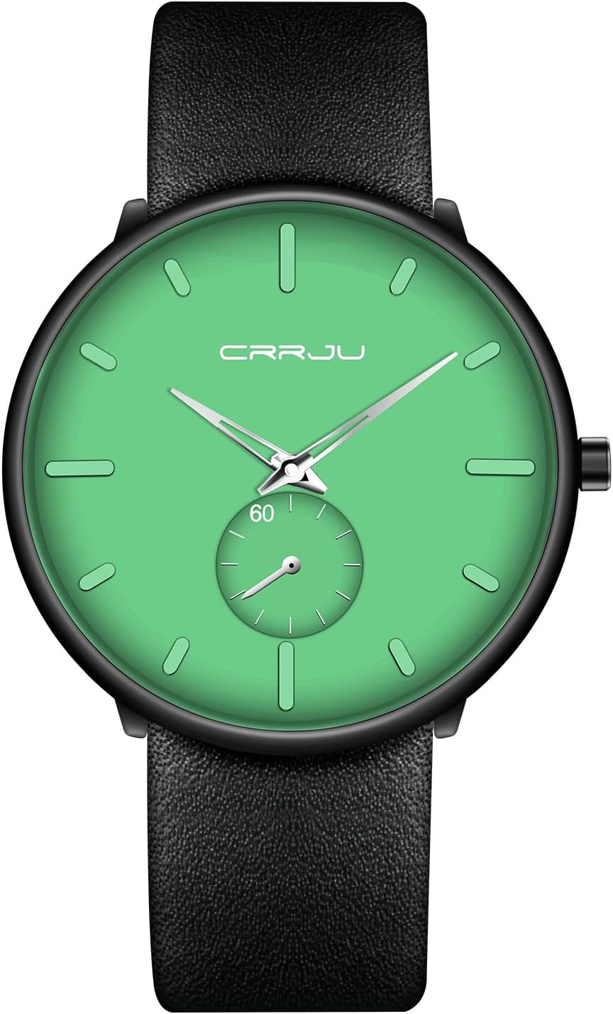 Mens Watches Ultra-Thin Minimalist Waterproof-Fashion Wrist Watch for Men Unisex Dress with Leather Band