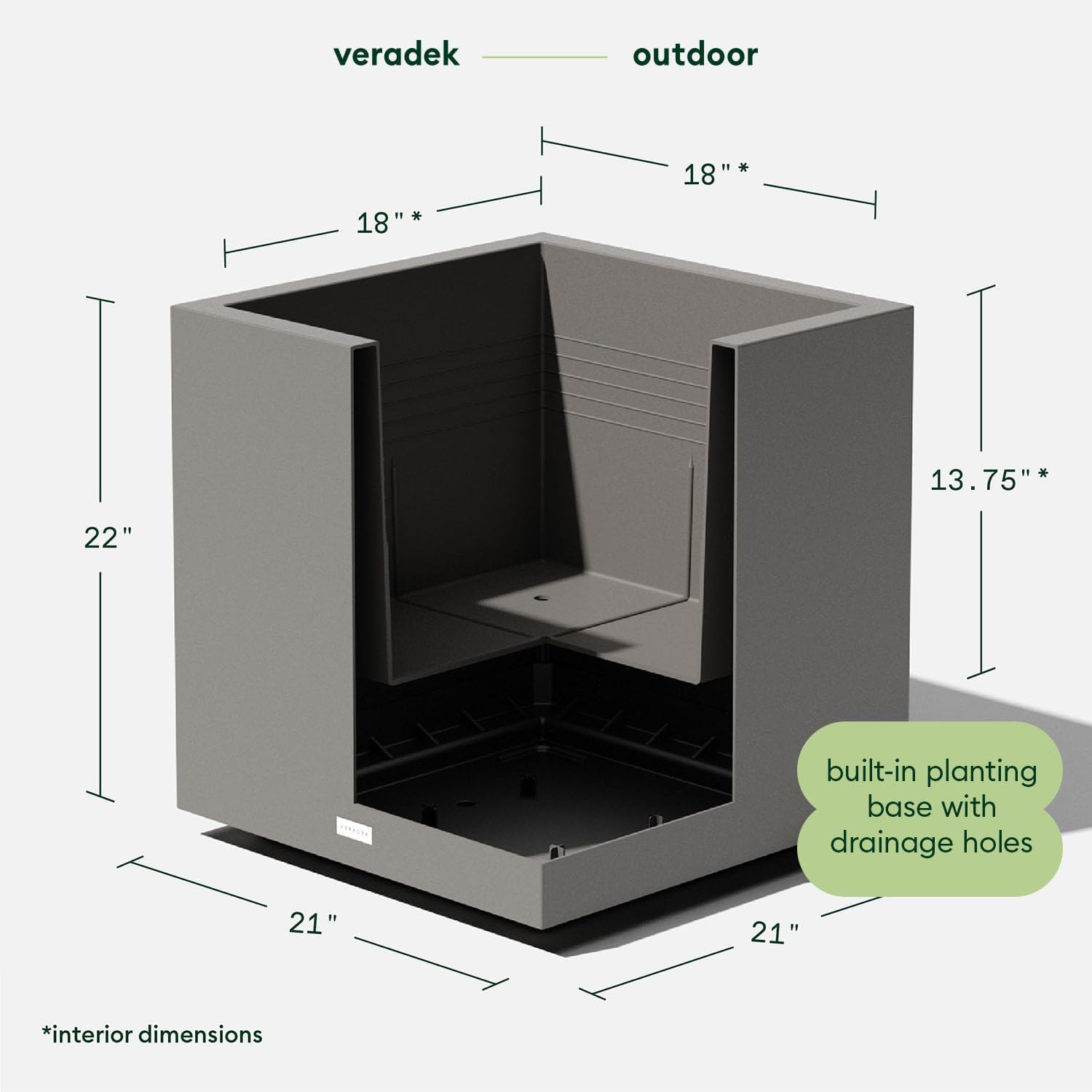 Veradek Block Series Cube Planter - Square Outdoor Planter | Made From Durable Plastic With Double-Walled Construction. Modern Porch/Patio Décor for Plants and Flowers