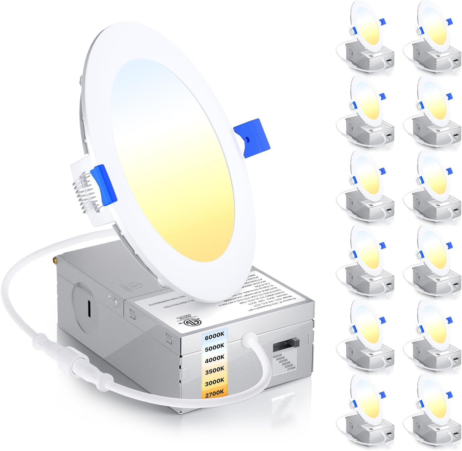 Ensenior 12 Pack 6 Inch LED Recessed Ceiling Light, 5CCT, 1200LM 12W 120V