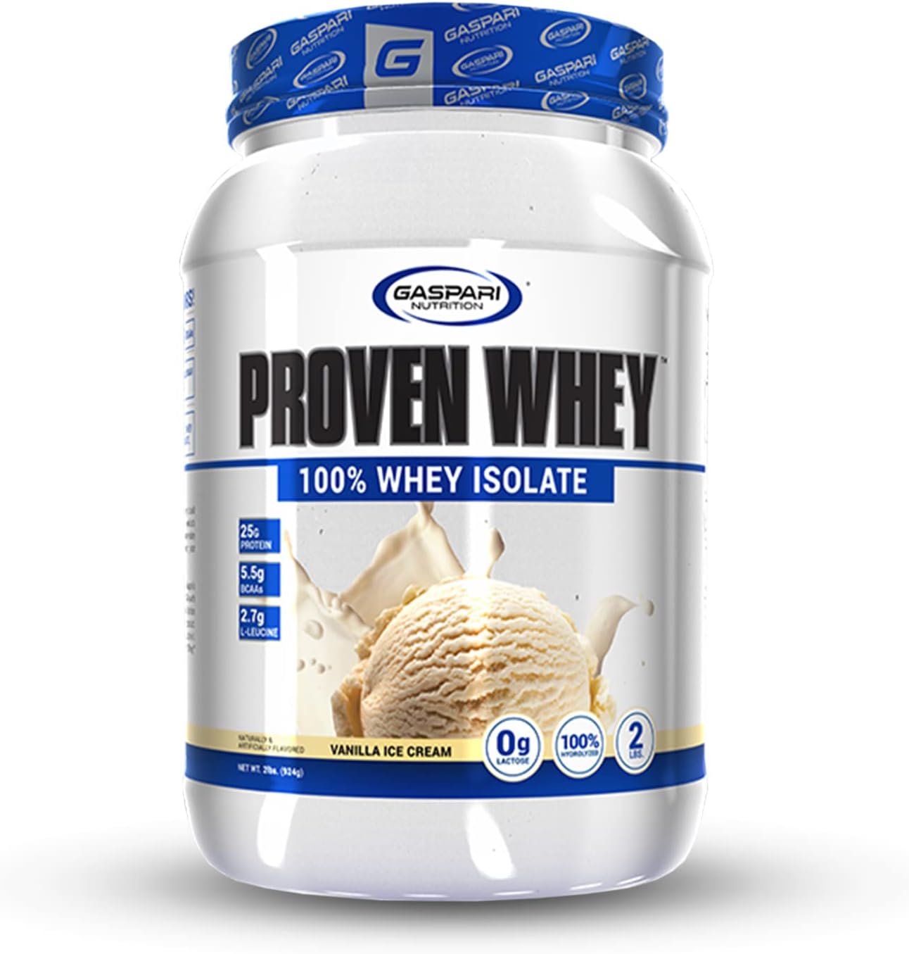 Gaspari Nutrition Proven Whey, 100% Hydrolyzed Whey Isolate, High Protein, Lactose Free, Low Carbohydrate and Low Sugar (Vanilla Ice Cream, 2 Pound (Pack of 1)