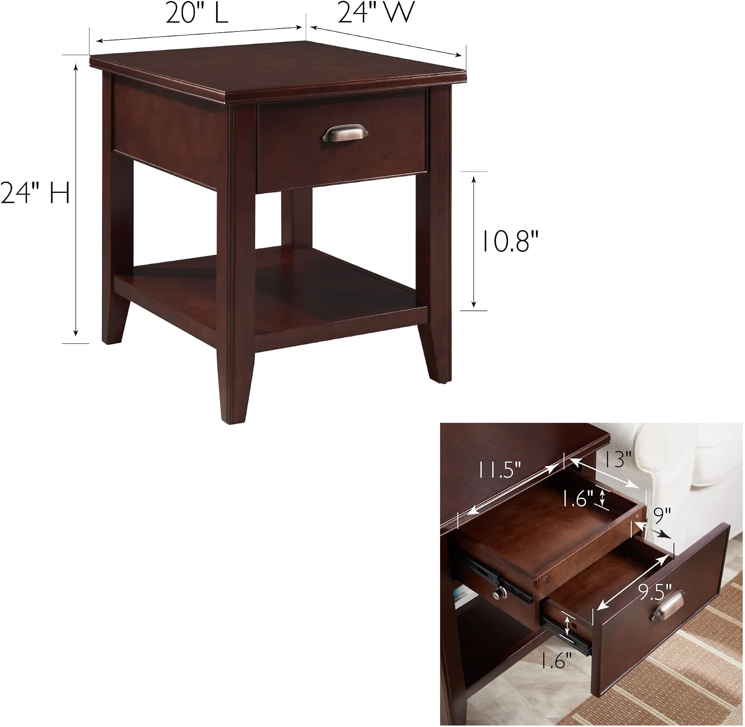Leick Home Shield Wedge End Table, 21", Glazed Auburn