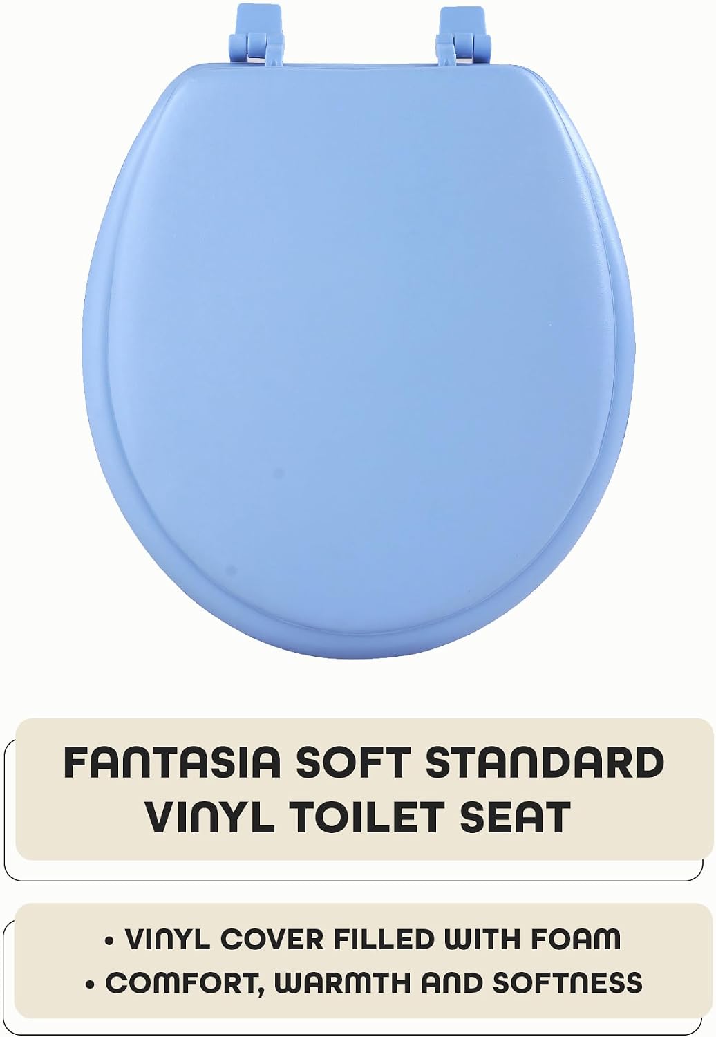 Soft Elongated Vinyl Toilet Seat, Black - 19 Inch Soft Vinyl Cover with Comfort Foam Cushioning - Fits All Elongated Size Fixtures - Easy to Install Fantasia by Achim Home Decor