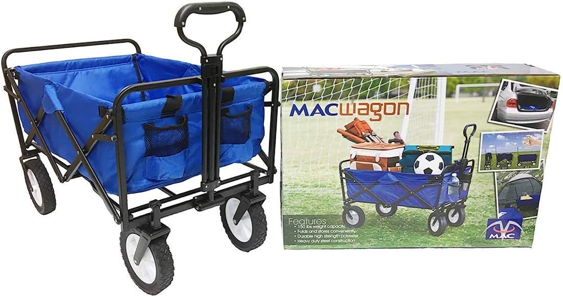 Mac Sports Heavy Duty Steel Frame Collapsible Folding 150 Pound Capacity Outdoor Camping Garden Utility Wagon Yard Cart, Red