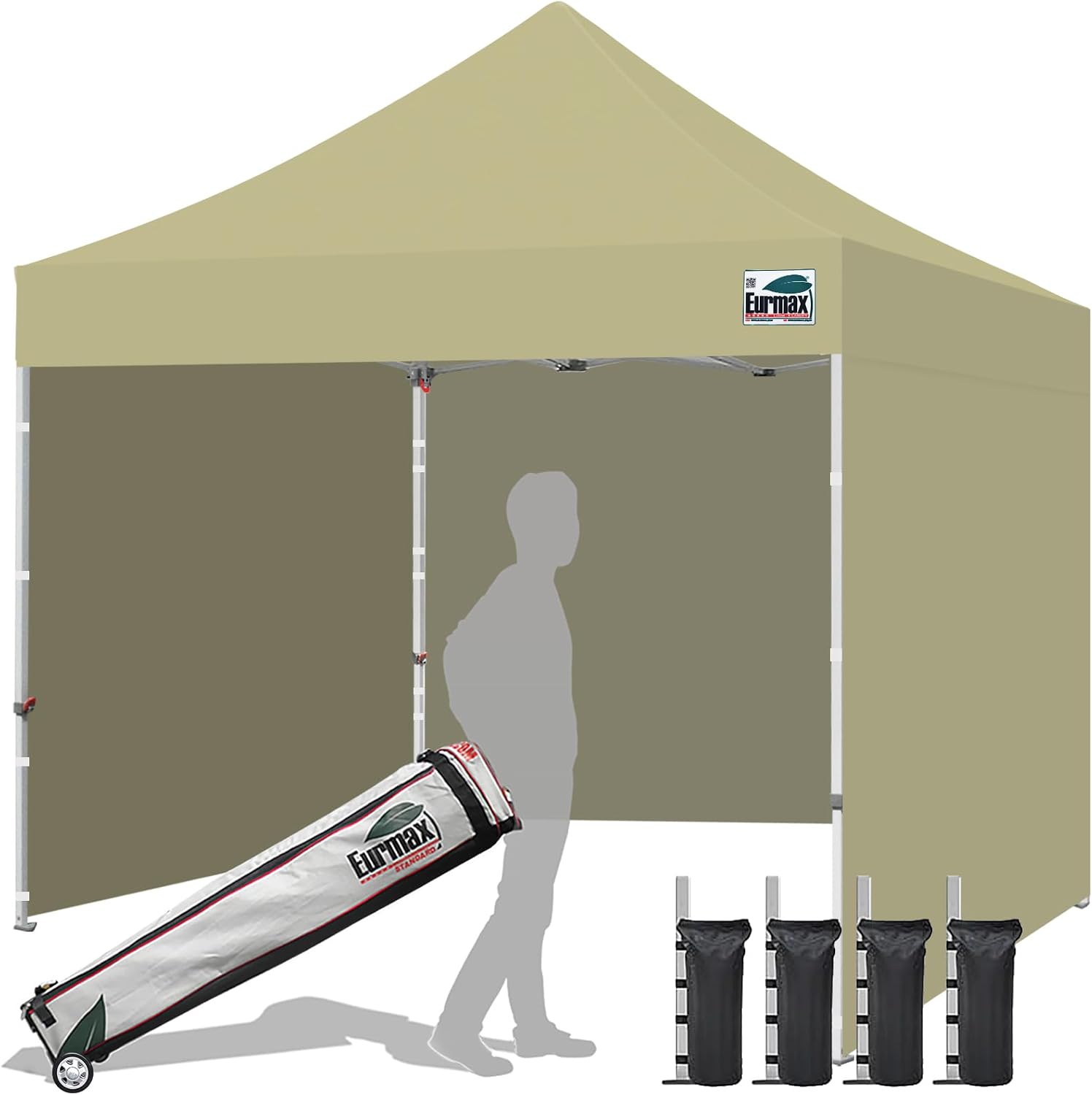 Eurmax USA 10x10 Pop Up Canopy Tent,Commercial Tent with Patented No-Tip Rolling Bag,4 Zippered Removable Walls,UV & Water Resistant Canopy Top,Heavy Duty Outdoor Gazebo,Instant Shelter(White)