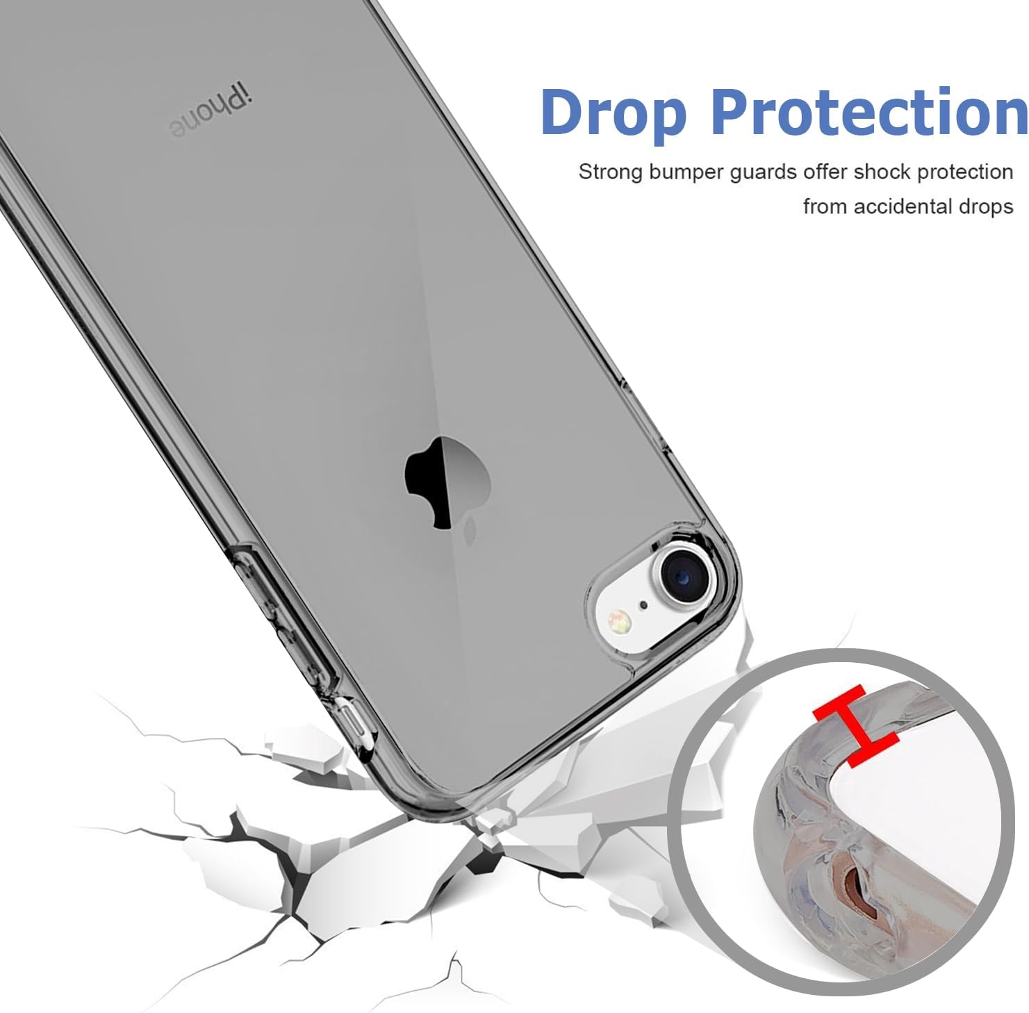TENOC Phone Case Compatible with iPhone SE (2nd 2020 and 3rd 2022 Generation) & iPhone 7 & iPhone 8, Clear Case Shockproof Protective Bumper Slim Cover for 4.7 Inch