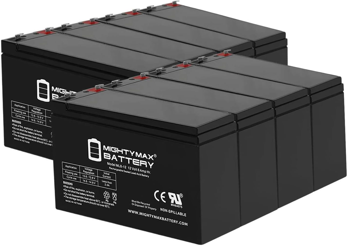 ML8-12 - 12 Volt 8 AH, F1 Terminal, Rechargeable SLA AGM Battery