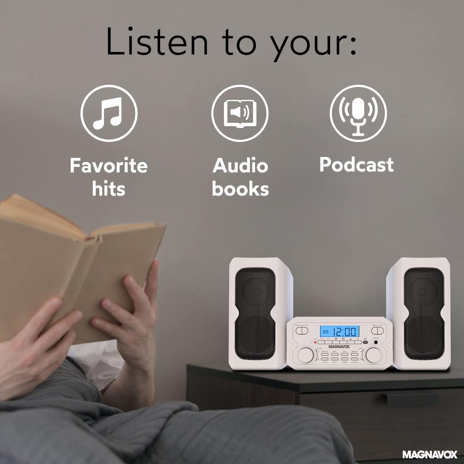 Magnavox 3-Piece Compact CD Shelf System with Digital FM Stereo Radio, Bluetooth Wireless Technology