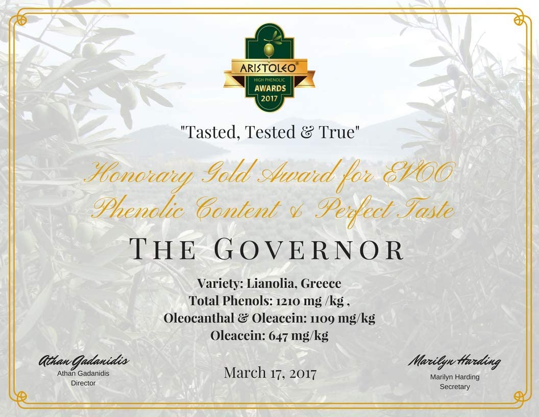 The Governor Limited Edition Extra Virgin Olive Oil - Unfiltered, Cold-Pressed, Early Harvest, Single Origin - Peppery, Robust, Spicy Notes - Packed with Polyphenols, Oleocanthal, Antioxidants, 500ml