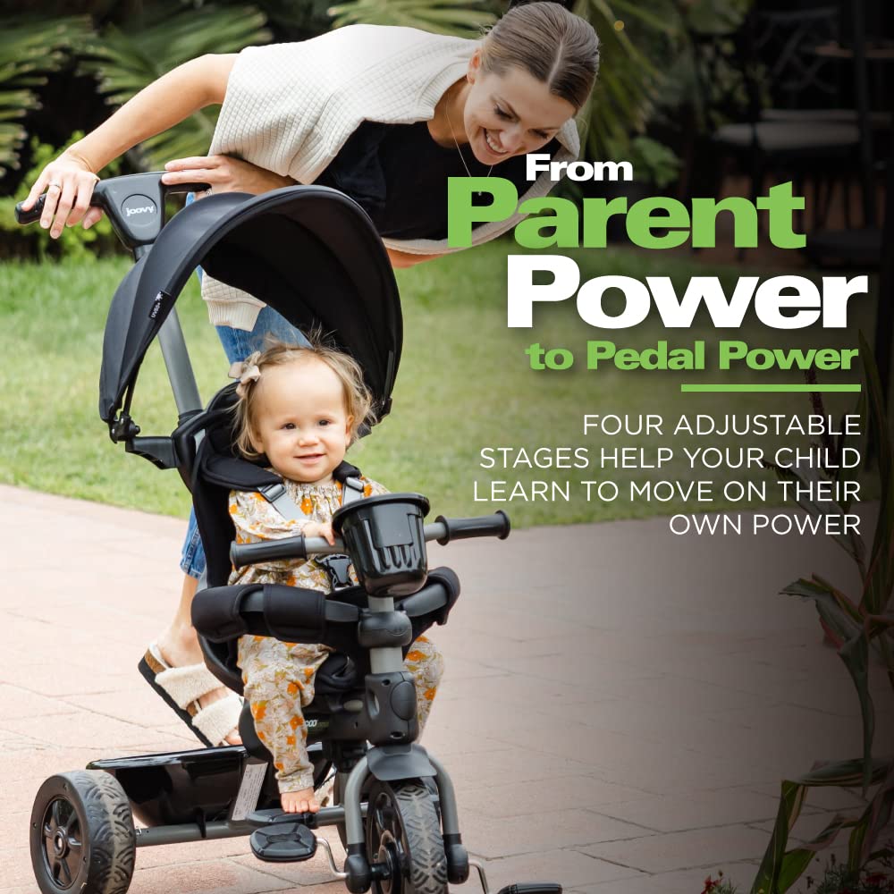 Joovy Tricycoo 4.1 Kids Tricycle with 4-Stages Featuring Extra-Wide Front Tire, Removable and Adjustable Parent Handle, Safety Harness