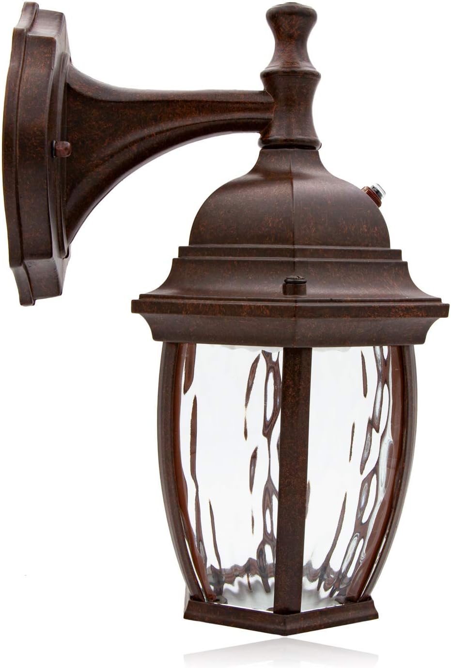 Maxxima LED Brown Outdoor Wall Light, 580 Lumens 3000K, Dusk to Dawn Sensor | Clear Water Glass, Warm White, Photocell Sensor, Exterior Patio or Porch Sconce Fixture