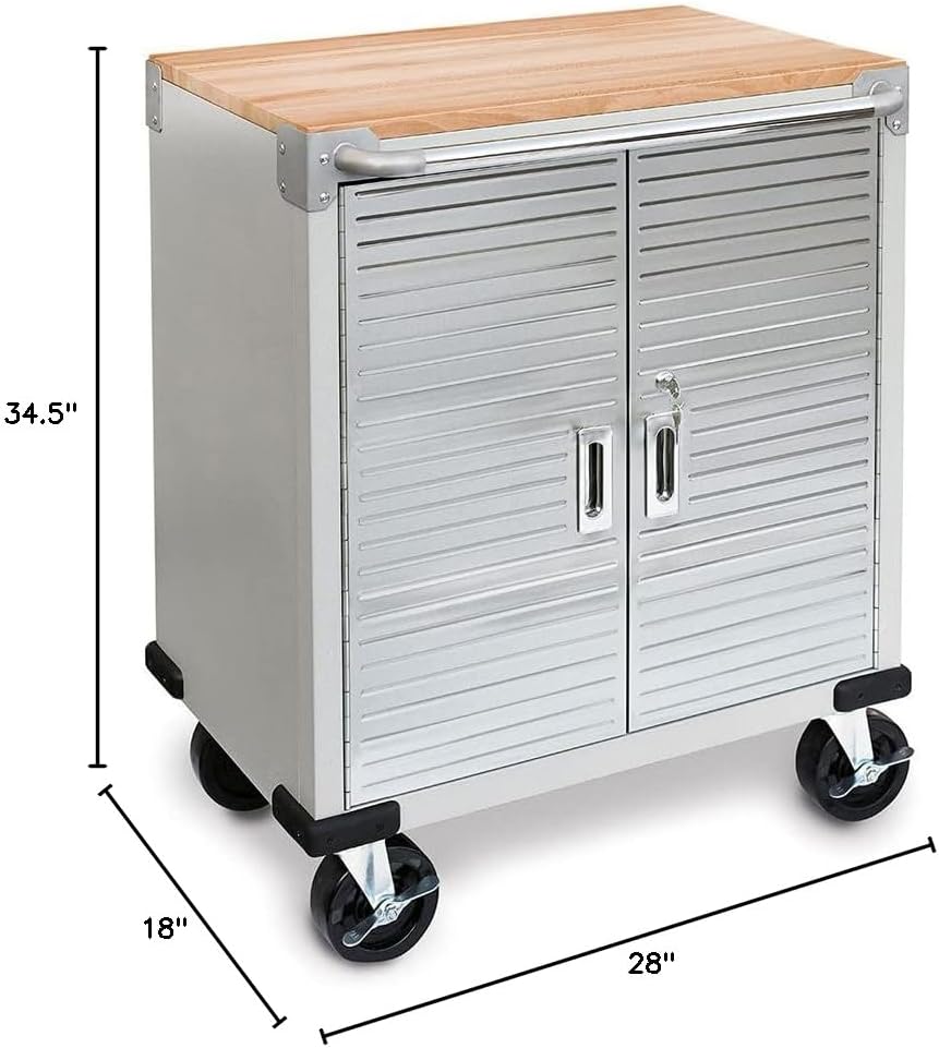 Seville Classics UltraHD Heavy Duty Rolling Cabinet Workbench Table w/Solid Wood Top, Workstation for Garage, Office, Workshop, Granite, 6-Drawer (28" W x 18" D