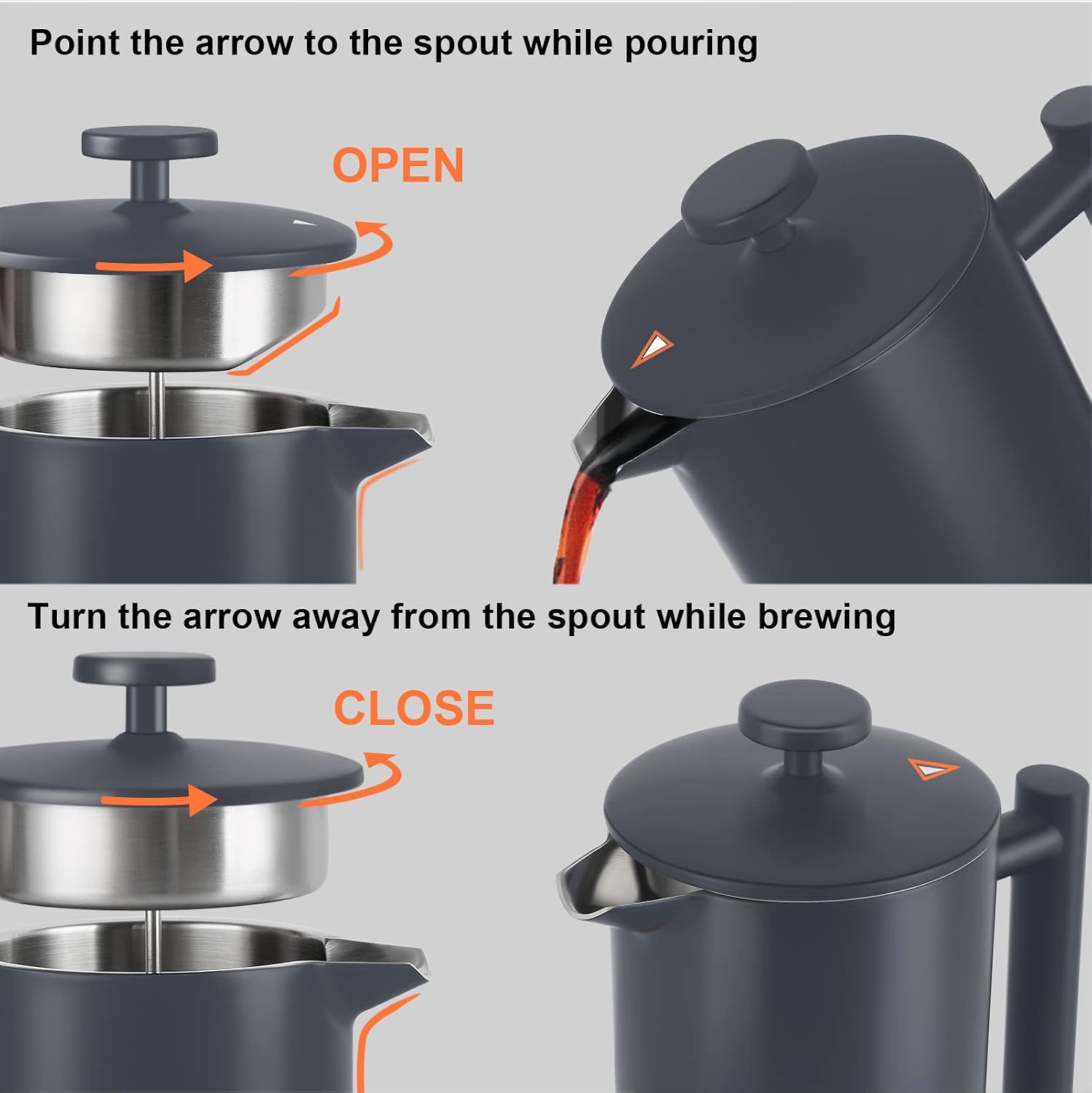 Secura French Press Coffee Maker, 304 Grade Stainless Steel Insulated Coffee Press with 2 Extra Screens, 34oz (1 Litre), Silver