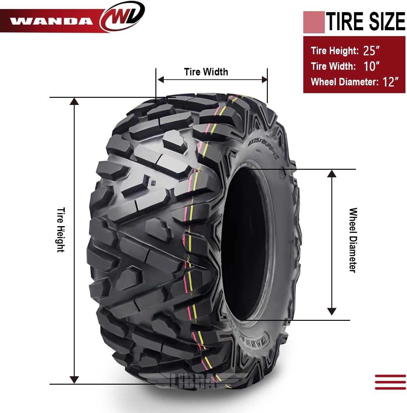 WANDA Set 2 ATV UTV Tire AT 25x10-12 25x10x12 6PR Power-Trail 10165 | POWER-TRAIL Series Classic Solid Non-Direction Lugs Cover All Terrains