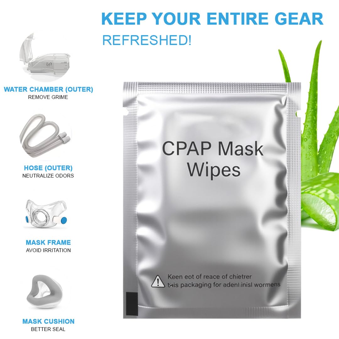CPAP Mask Wipes Unscented Alcohol Free Cloths 50 Count Cleaning Wipe Extra Large & Moist Daily Mask Care for CPAP Machine Supplies and Accessories