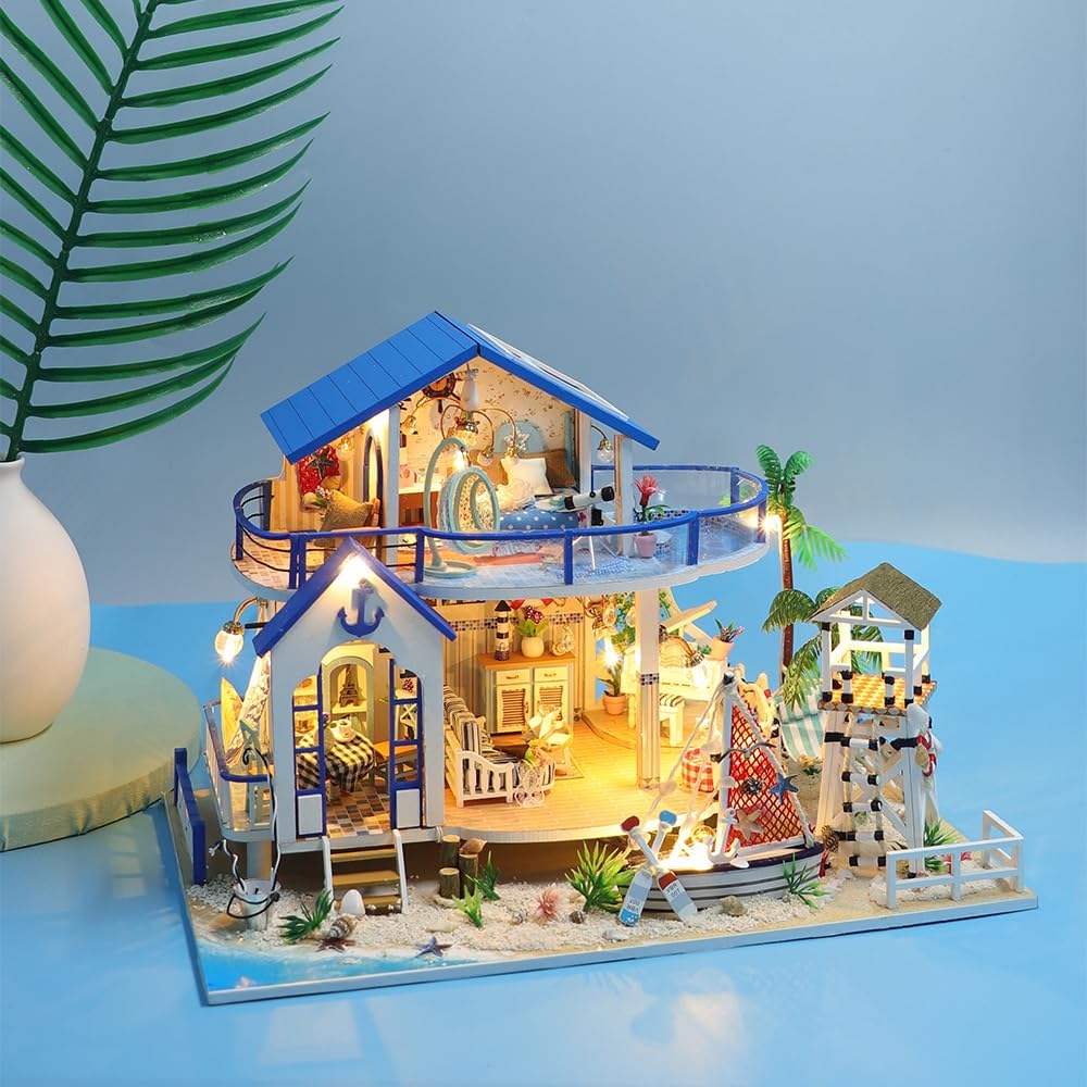 GuDoQi DIY Miniature Dollhouse Kit, Miniature House Kit 1:24 Scale, Tiny House kit with Music and Furniture Kit, Great Gift for Birthday Christmas