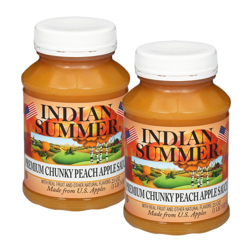 Indian Summer Chunky Peach Applesauce, 23 Ounce (Pack of 6), Made in USA