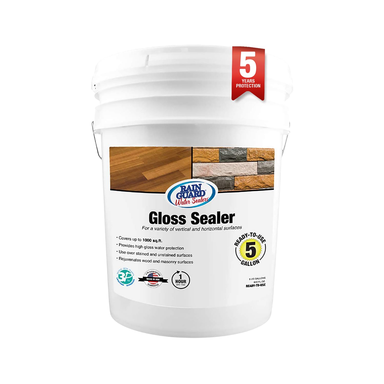 Rainguard Clear Gloss Sealer, Wet Look Water Based Silicone Acrylic Waterproofer for Concrete, Wood, Brick, Stone & Masonry Surfaces, Ready to Use, 1 Gallon | Water Based Silicone Acrylic For Wood, Brick, Stone & Masonry Surfaces, Ready To Use For Pavers…