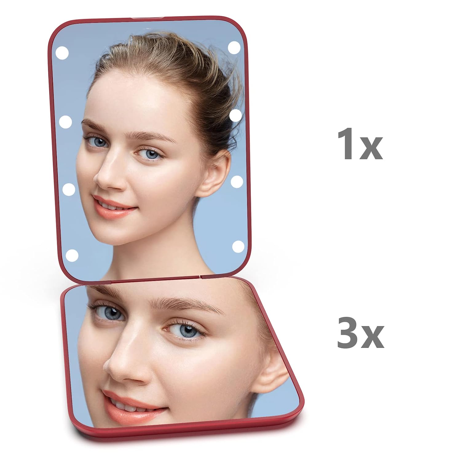 Kintion Pocket Mirror, 1X/3X Magnification LED Compact Travel Makeup Mirror with Light for Purse, 2-Sided, Portable, Folding, Handheld
