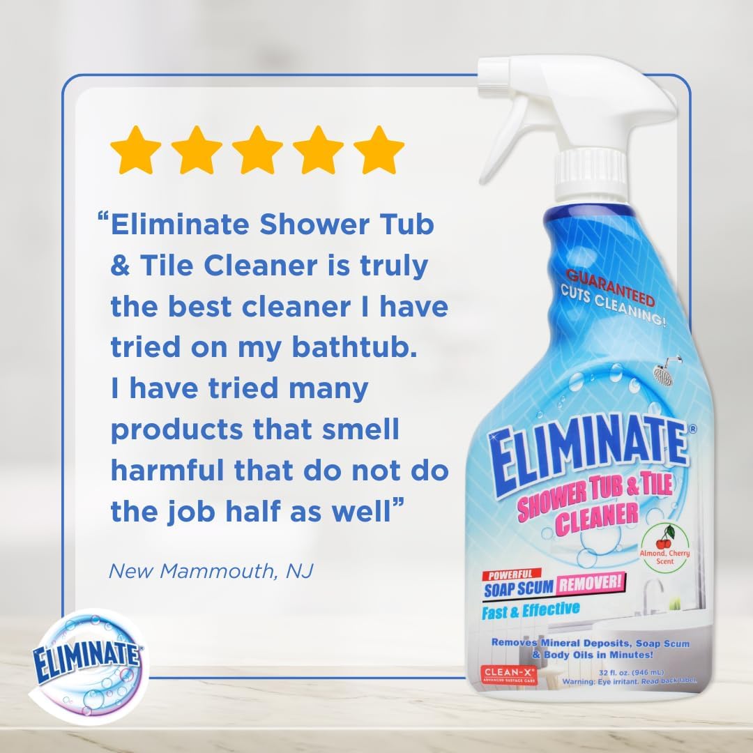 Clean-X Eliminate Shower Tub & Tile Cleaner- 32 fl oz. - Shower Cleaner. Powerful Cleaner removes soap scum and hard water minerals by UNELKO