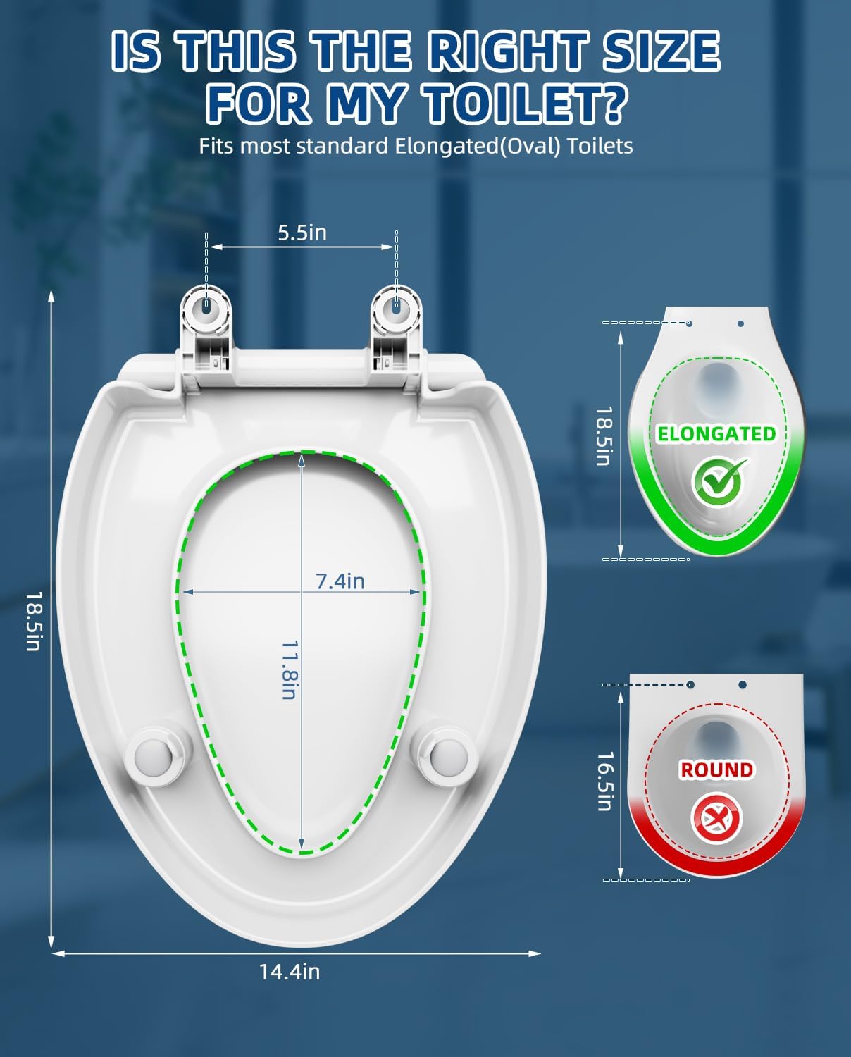 Elevated Toilet seat 3 inch, Elongated Toilet seat risers for Seniors, Slow Close, Heavy Duty, Never Loosen, Raised Toilet seat Elongated Bowl