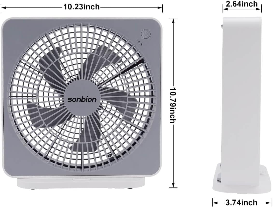 Small Box Fan, 10 inch Window Fan with 3 Speeds Strong Airflow, DC Adapter Square Table Fan for Office Bedroom Living Room Apartment