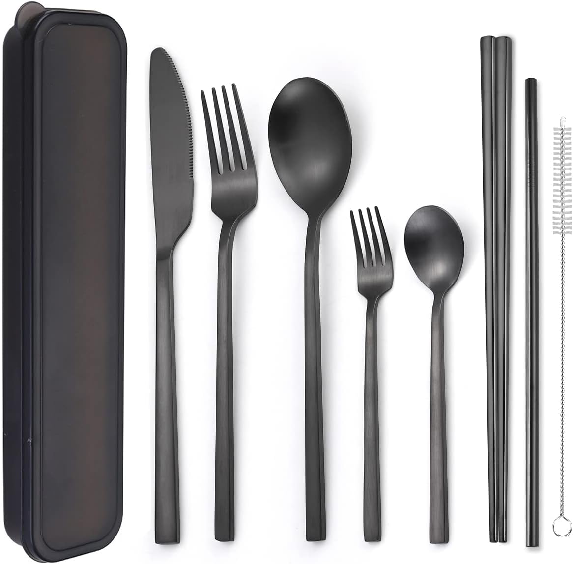 AARAINBOW 6 Pieces 18/8 Stainless Steel Flatware Set Portable Reusable Cutlery Set Travel Utensils Set Including Chopsticks Knife Fork Spoon Straws