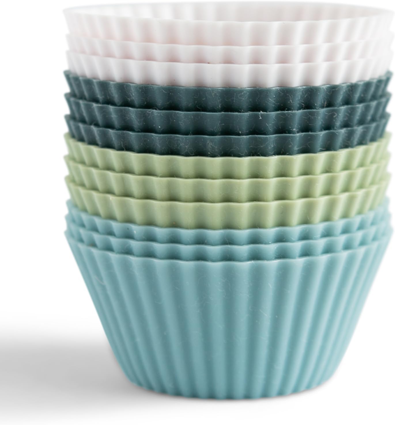 The Silicone Kitchen Reusable JUMBO Silicone Baking Cup, Non-Toxic, BPA Free, Dishwasher Safe, Jumbo, 12 Pack, White Blue Green