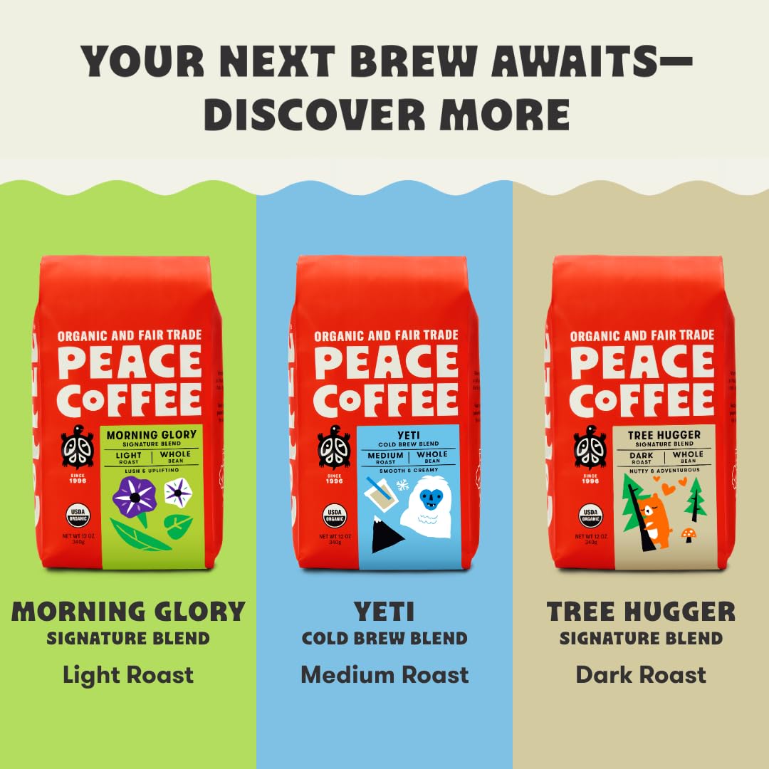 Peace Coffee French Roast Whole Bean Coffee, Dark Roast, 12 oz | Organic Fair Trade, Nutty, Bold Flavor, Shade Grown, Fresh Roasted