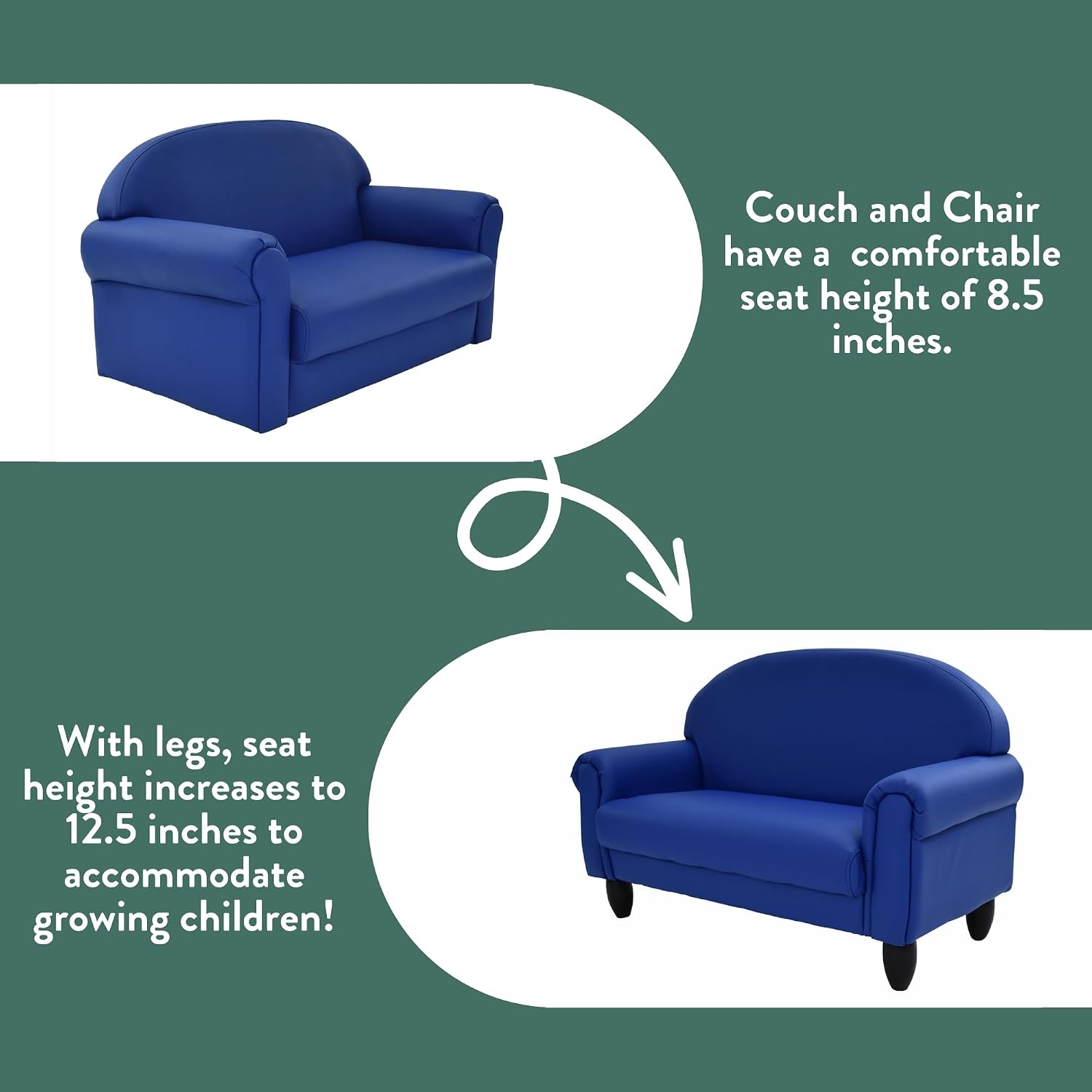 Children's Factory Upholstered Toddler Couch, Sofa, Deep Water