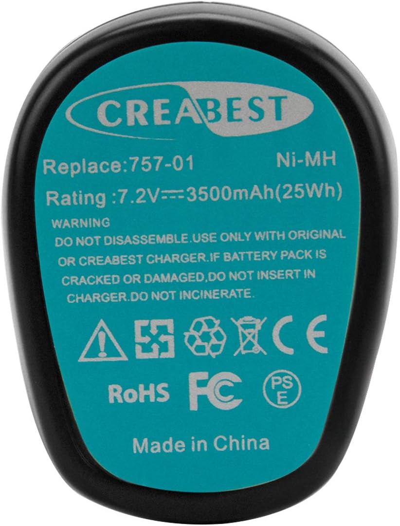 CREABEST 2Packs 7.2V 3.5Ah Ni-MH Replacement Battery fits Dremel 757-01
