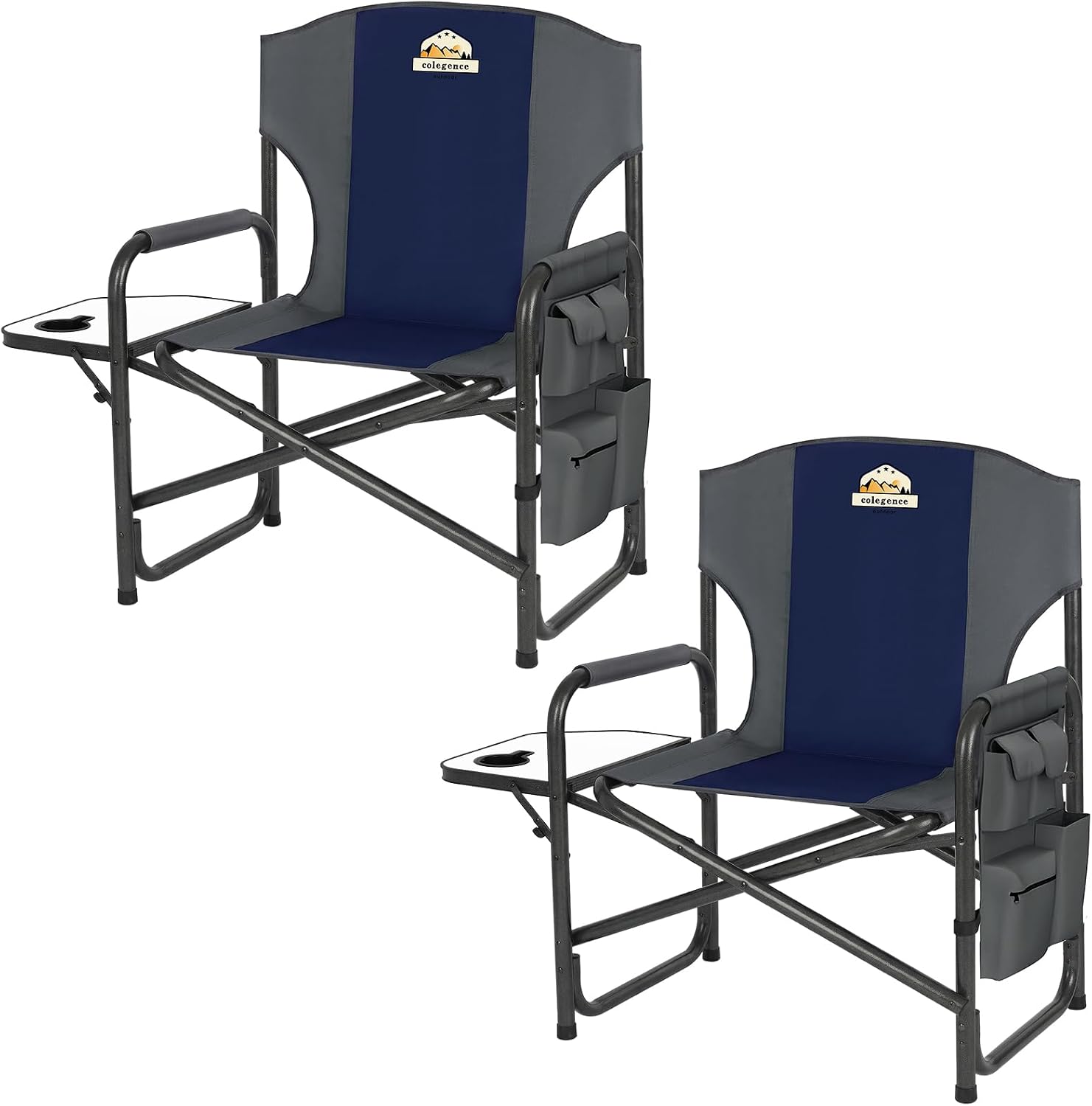 Colegence Oversized Directors Camping Chair for Adults, 600 lb, Black | Heavy duty folding outdoor chair with 28" wide seat, supportive back, side table, cup holder and detachable storage pocket