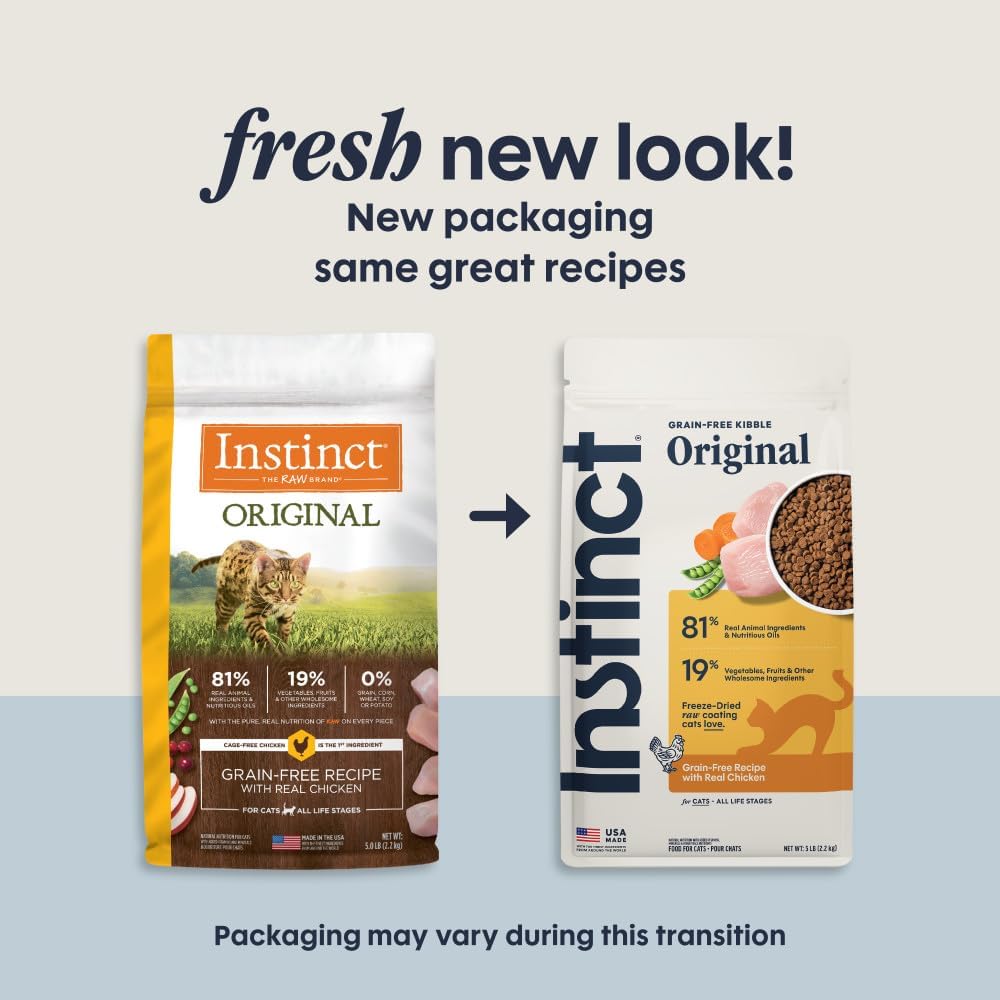 Instinct Original Dry Cat Food, Raw Coated Kibble, Real Chicken, 11 lb. Bag | Raw-coated kibble with cage-free chicken for strong muscles, digestive health, and healthy skin & coat, grain-free