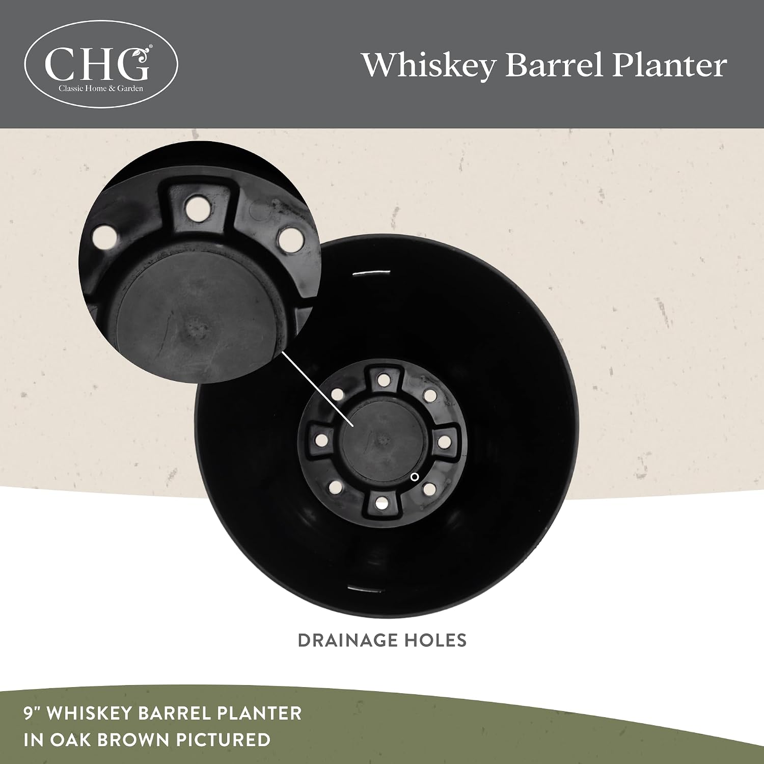 Whiskey Barrel Planter, Wooden Finish Garden Pot, 15” Oak Brown | Stylish Resin Flower Plant Pots, Indoor & Outdoor Planter, Weather-Resistant