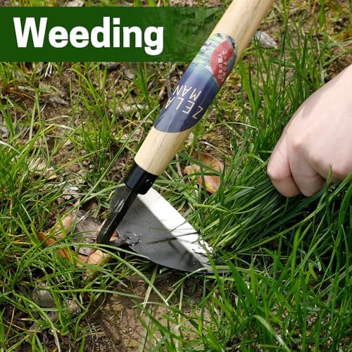 Garden Weeding Sickle/Hand Hoe, Gardening Cutting Grass Sickle, Japanese Sickle Style Hand Weeder Tool with Thick Blade&Wooden Handle