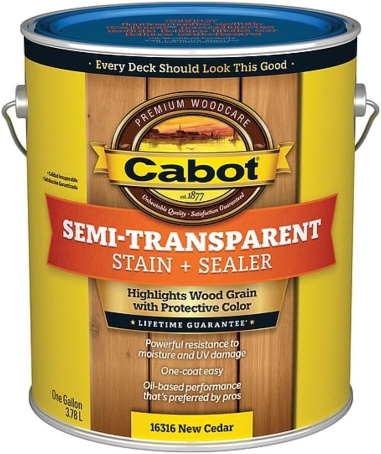 Cabot Semi-Transparent Wood Stain + Sealer, Low VOC, Cedar, Gallon