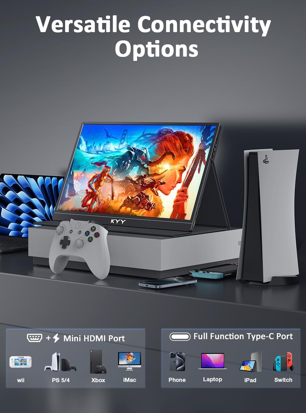 KYY Portable Monitor 15.6" 1080P Computer Monitor Screen Extender w/Cover