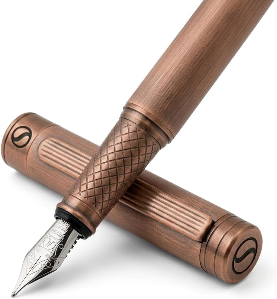Scriveiner Silver Chrome Fountain Pen - Stunning Luxury Pen, Real Gold Finish Schmidt Gilded Nib (Medium), Best Pen Gift Set for Men & Women