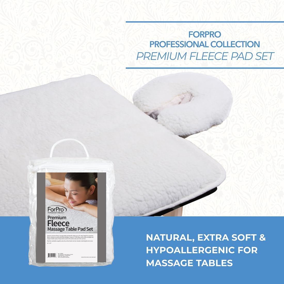 ForPro Fleece Massage Pad Set, 31Wx72L in, Hypoallergenic | for Massage Table Face Cradles, Face Rest Covers, Headrest Covers, Spa Cradle Covers, Salon & Spa Essentials